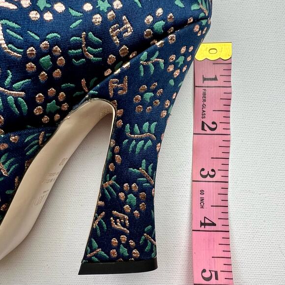 FENDI FFreedom 105mm Square Toe Ankle Boots EU 38 US 8 Floral Jacquard Navy Gold - Picture 11 of 13